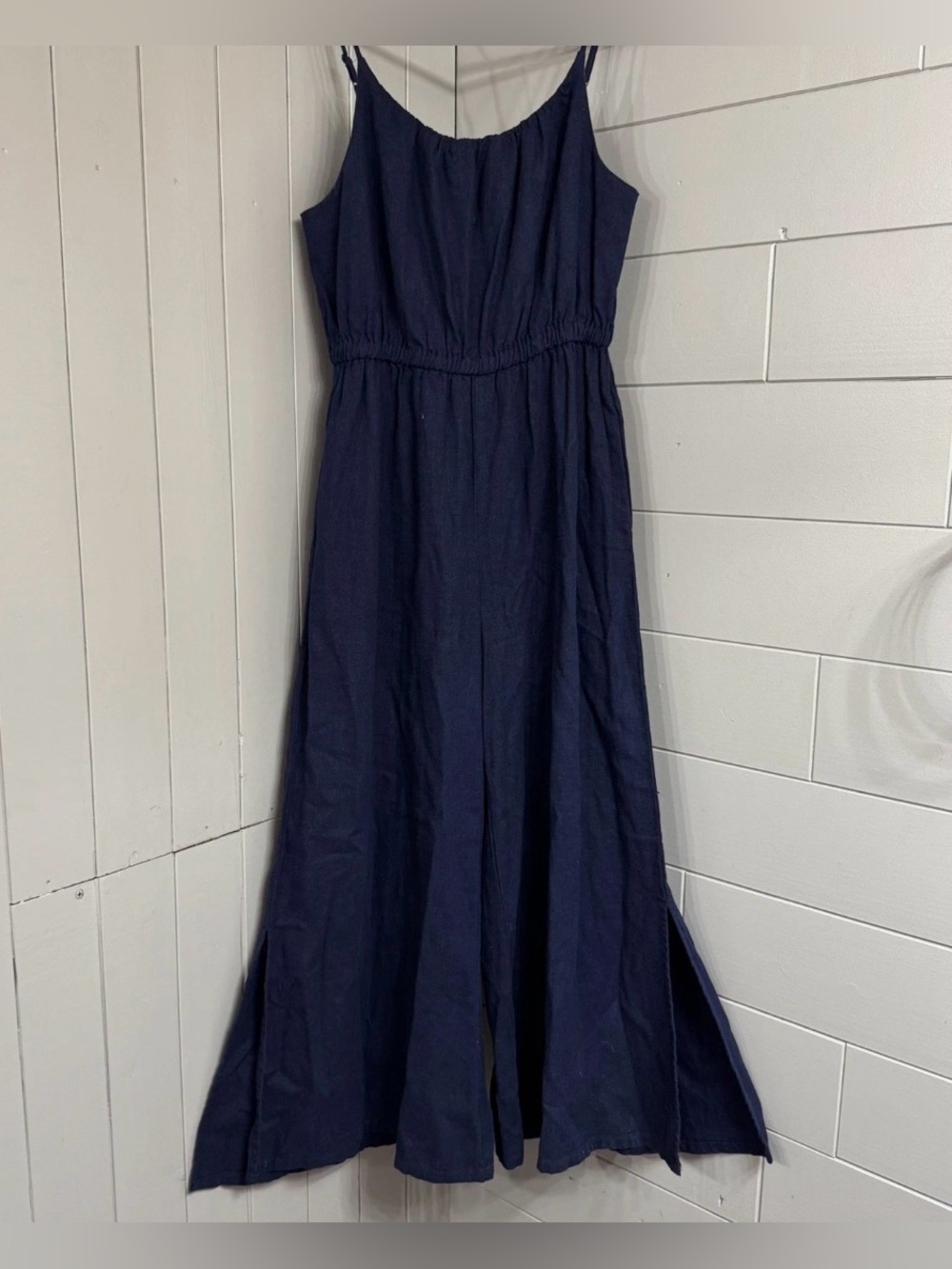 Haute Hippie navy blue Linen Blend Wide Leg Jumpsuit Size S Boho Gypsy Festival